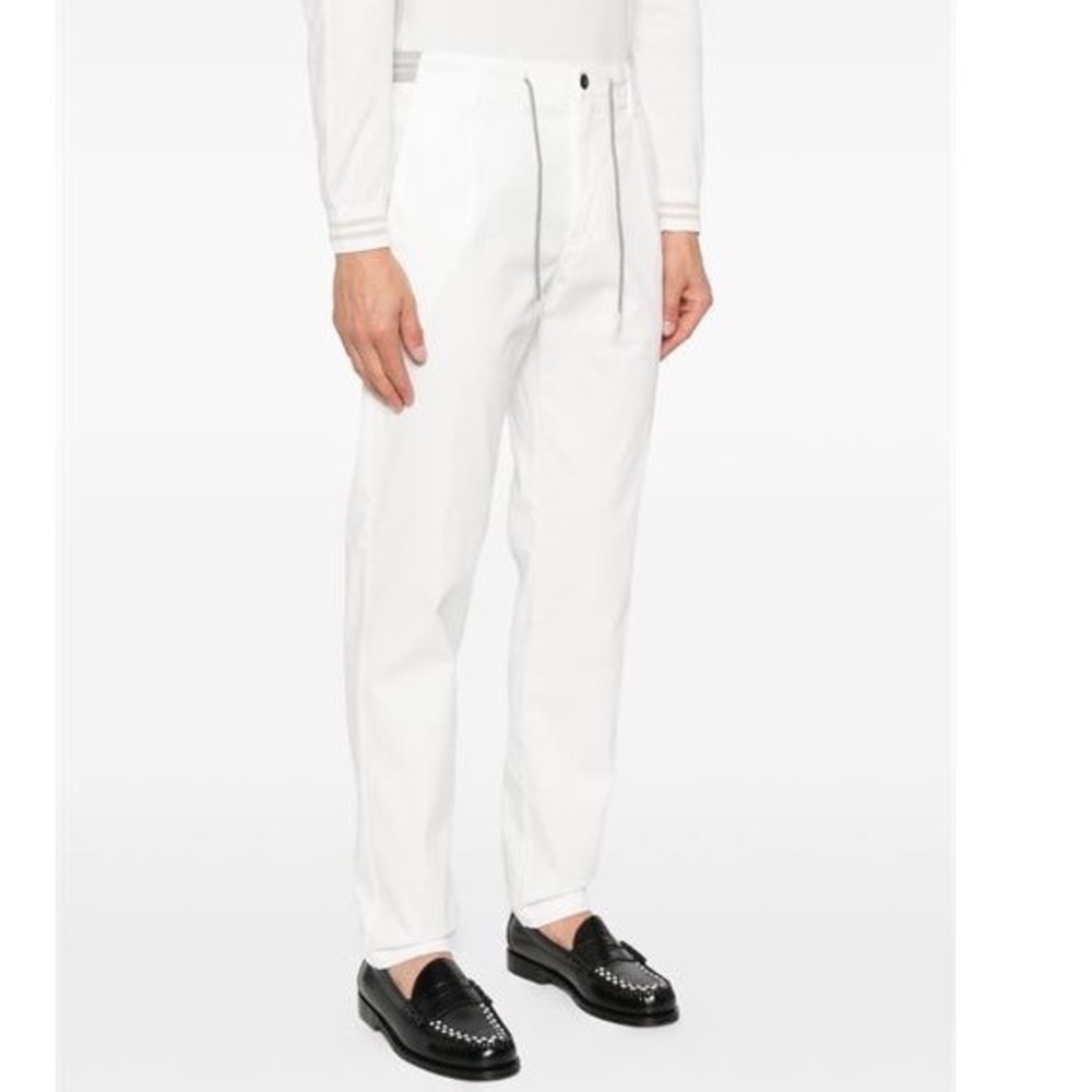 Eleventy Milano Mens White Cotton Drawstring Tapered Trousers Size 32 Italy